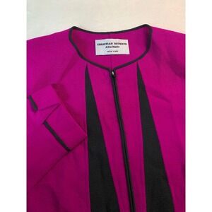 Christian Ruperto Alta Moda Purple Black Zipper Jacket Blazer Padded Shoulders L